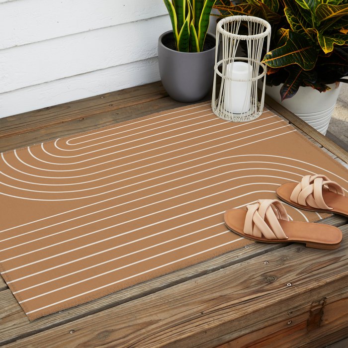 Minimal Line Curvature LXXXI Peach Orange Mid Century Modern Arch Abstract Outdoor Rug Gallery Image 2