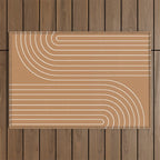 Minimal Line Curvature LXXXI Peach Orange Mid Century Modern Arch Abstract Outdoor Rug Gallery Image 1