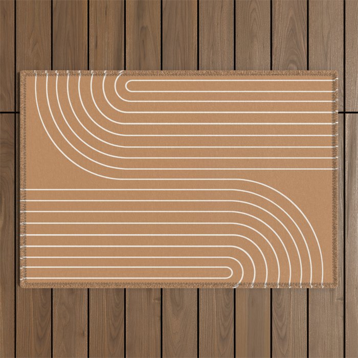 Minimal Line Curvature LXXXI Peach Orange Mid Century Modern Arch Abstract Outdoor Rug Gallery Image 1