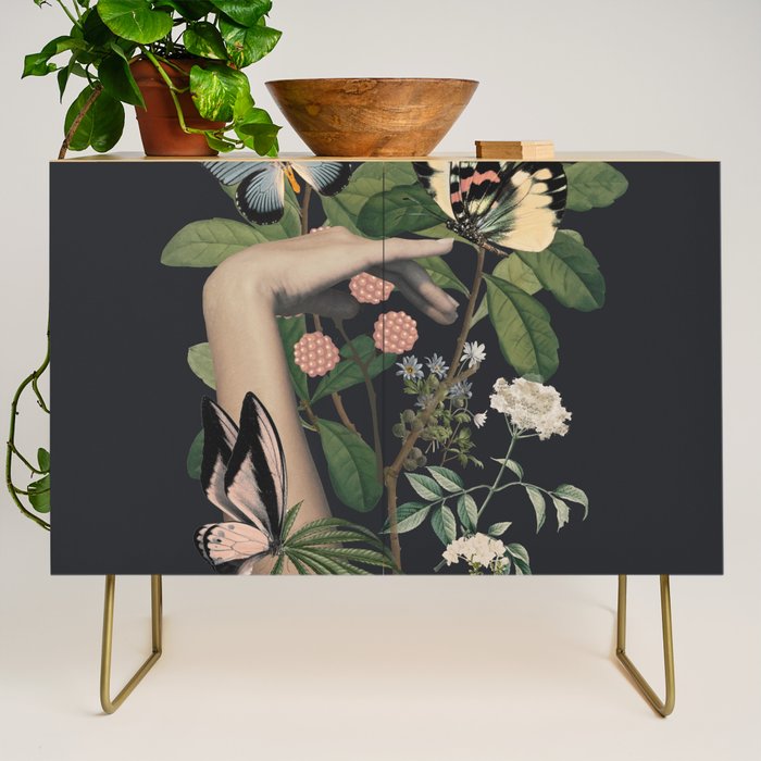 Minimal Collage/ Hand, Plants and Butterflies 5 Credenza Gallery Image 1