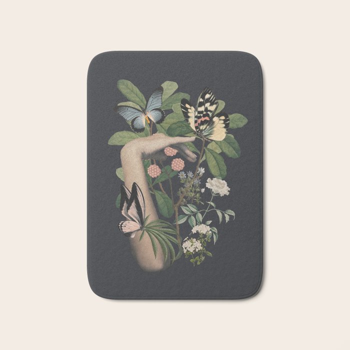 Minimal Collage/ Hand, Plants and Butterflies 5 Bath Mat Gallery Image 1