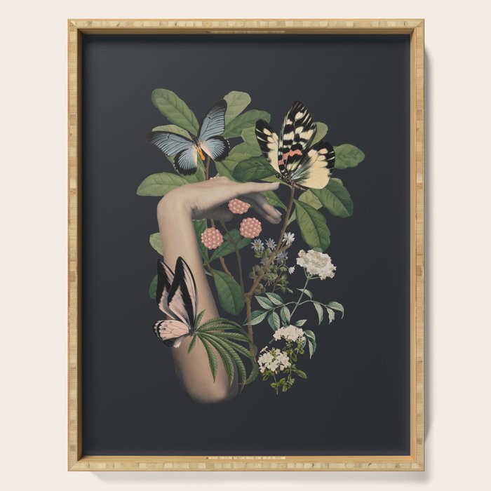 Minimal Collage/ Hand, Plants and Butterflies 5 Serving Tray Gallery Image 1