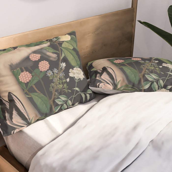 Minimal Collage/ Hand, Plants and Butterflies 5 Pillow Sham Gallery Image 2