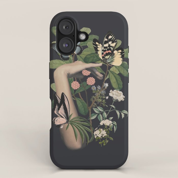 Minimal Collage/ Hand, Plants and Butterflies 5 iPhone Case Gallery Image 1