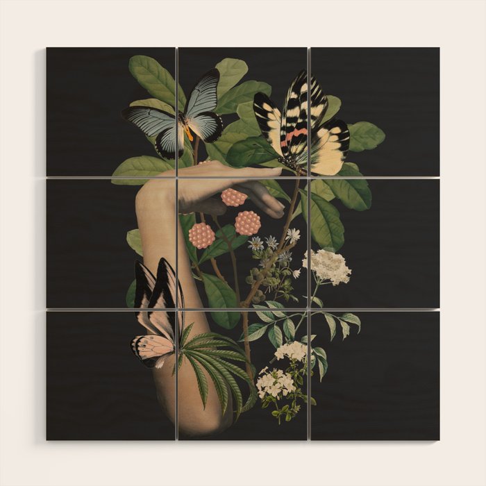 Minimal Collage/ Hand, Plants and Butterflies 5 Wood Wall Art Gallery Image 1