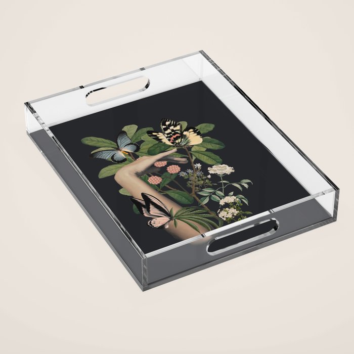 Minimal Collage/ Hand, Plants and Butterflies 5 Acrylic Tray Gallery Image 1