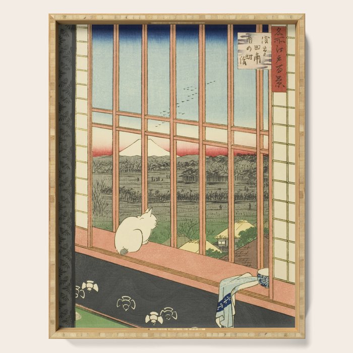 Utagawa Hiroshige - Asakusa Rice Fields, Torinomachi Festival - Vintage Japanese Woodblock Print, 1857 Serving Tray Gallery Image 1