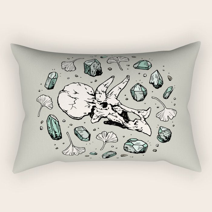 Triceratops Rocks! | Aquamarine | Dinosaur Skull Fossil Art Rectangular Pillow Gallery Image 1
