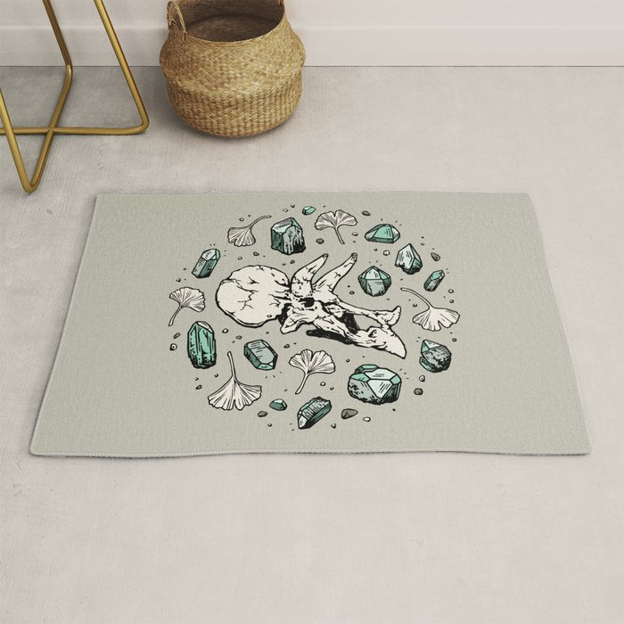 Triceratops Rocks! | Aquamarine | Dinosaur Skull Fossil Art Rug Gallery Image 1