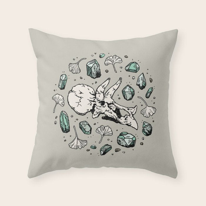 Triceratops Rocks! | Aquamarine | Dinosaur Skull Fossil Art Throw Pillow Gallery Image 6