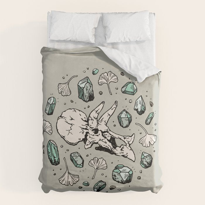 Triceratops Rocks! | Aquamarine | Dinosaur Skull Fossil Art Duvet Cover Gallery Image 1