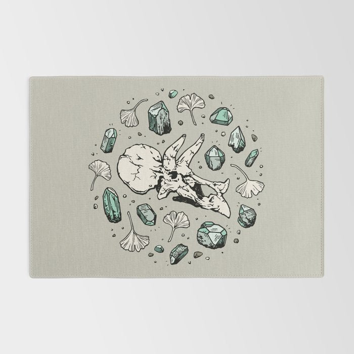 Triceratops Rocks! | Aquamarine | Dinosaur Skull Fossil Art Rug Gallery Image 2