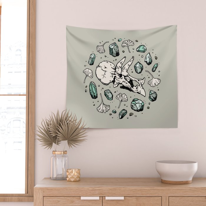 Triceratops Rocks! | Aquamarine | Dinosaur Skull Fossil Art Wall Tapestry Gallery Image 2