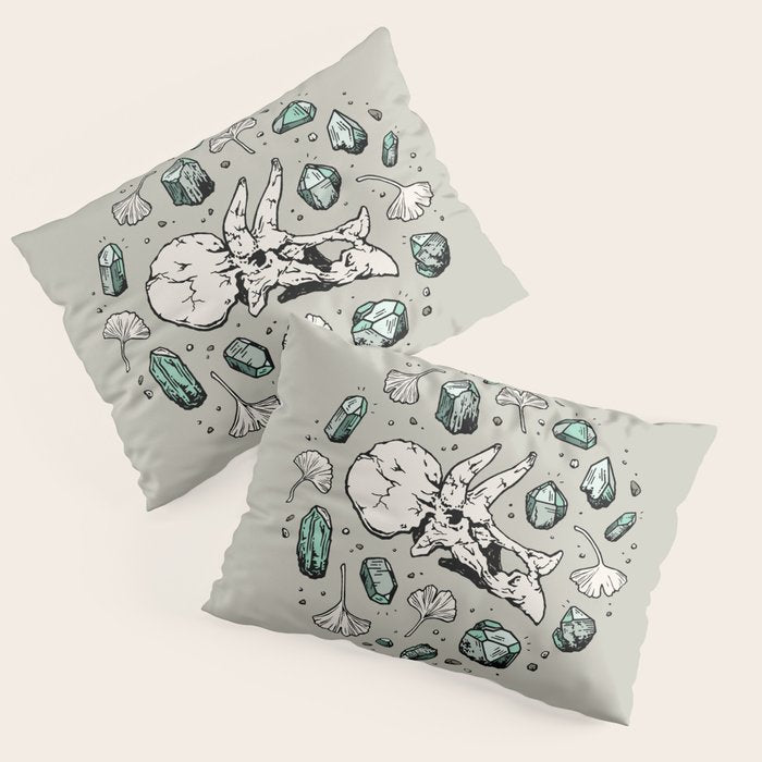 Triceratops Rocks! | Aquamarine | Dinosaur Skull Fossil Art Pillow Sham Gallery Image 3