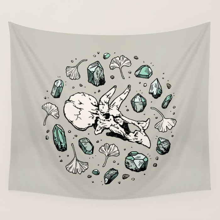 Triceratops Rocks! | Aquamarine | Dinosaur Skull Fossil Art Wall Tapestry Gallery Image 1