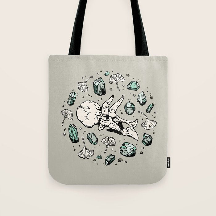 Triceratops Rocks! | Aquamarine | Dinosaur Skull Fossil Art Tote Bag Gallery Image 1