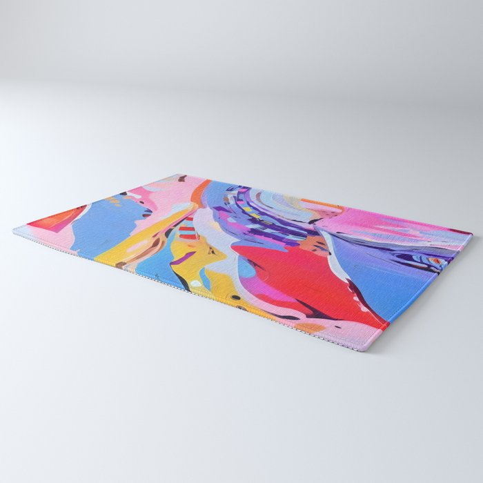 Feelings Gone Wild_ Abstract Maximalist Colorful Shapes_ Pop of Color Purple Blue Yellow Painting Rug Gallery Image 3