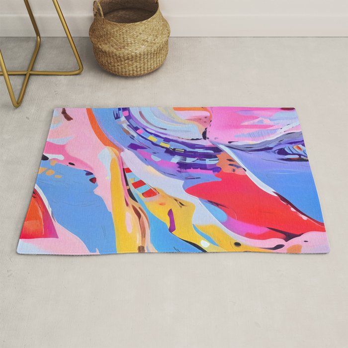 Feelings Gone Wild_ Abstract Maximalist Colorful Shapes_ Pop of Color Purple Blue Yellow Painting Rug Gallery Image 1
