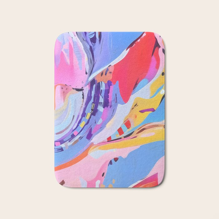 Feelings Gone Wild_ Abstract Maximalist Colorful Shapes_ Pop of Color Purple Blue Yellow Painting Bath Mat Gallery Image 1