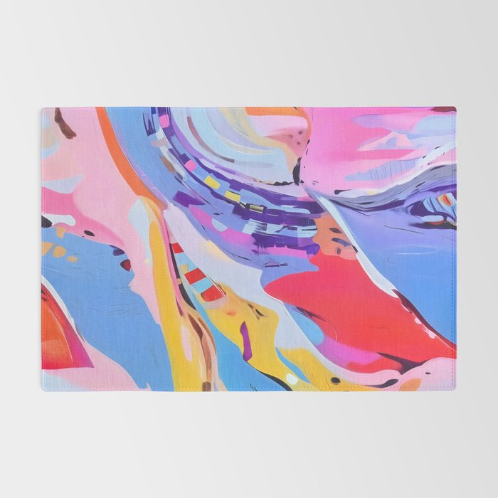 Feelings Gone Wild_ Abstract Maximalist Colorful Shapes_ Pop of Color Purple Blue Yellow Painting Rug Gallery Image 2