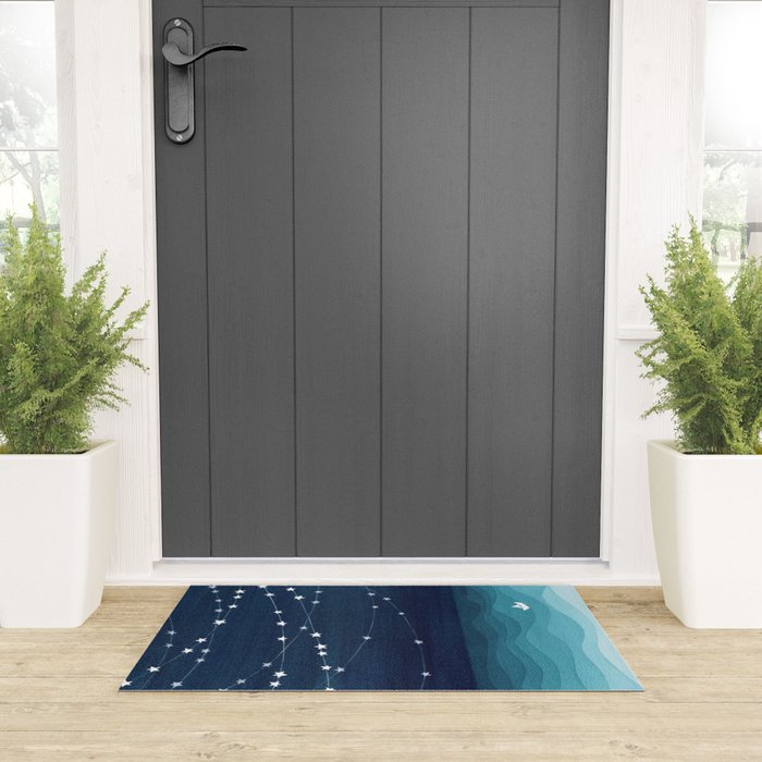 Garlands of stars, watercolor teal ocean Welcome Mat Gallery Image 3