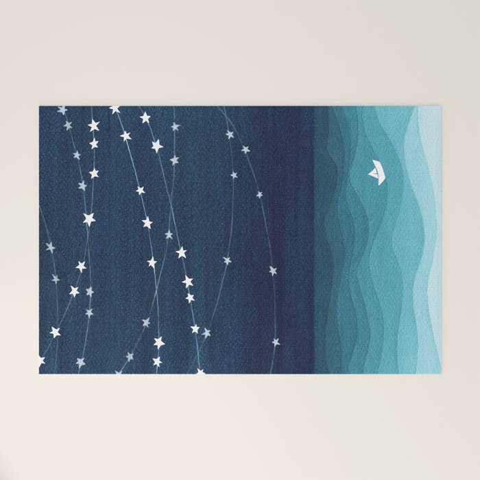 Garlands of stars, watercolor teal ocean Welcome Mat Gallery Image 1