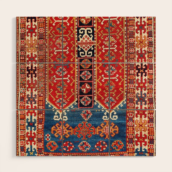 Kazak Southwest Caucasus Carpet Fragment Print Wood Wall Art Gallery Image 1