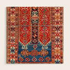 Kazak Southwest Caucasus Carpet Fragment Print Wood Wall Art Gallery Image 1