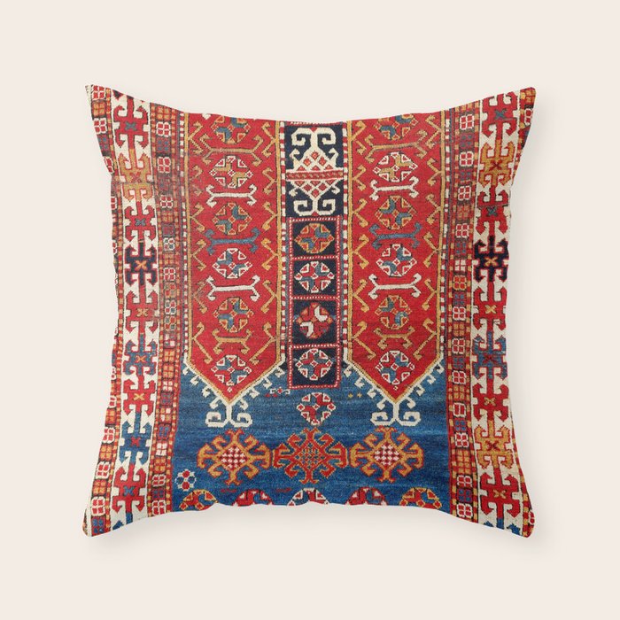 Kazak Southwest Caucasus Carpet Fragment Print Throw Pillow Gallery Image 6