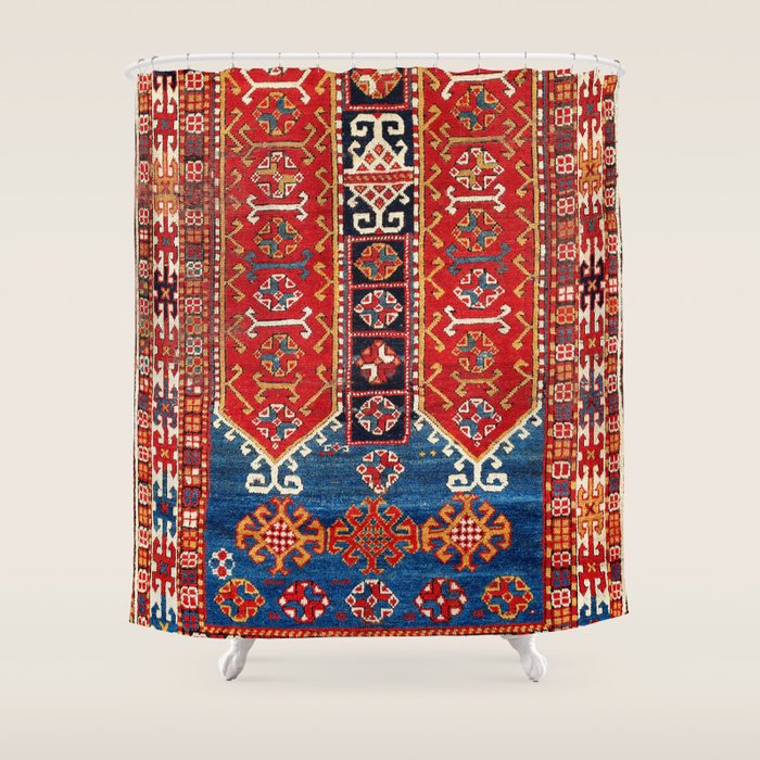 Kazak Southwest Caucasus Carpet Fragment Print Shower Curtain Gallery Image 1
