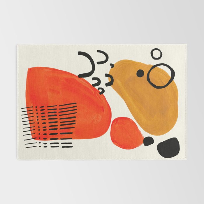 Fun Abstract Minimalist Mid Century Modern Yellow Ochre Orange Organic Shapes & Patterns Rug Gallery Image 2