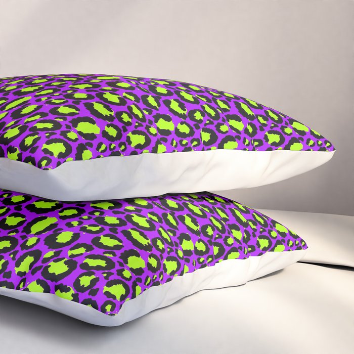 Neon Purple Green Leopard Pattern Pillow Sham Gallery Image 3