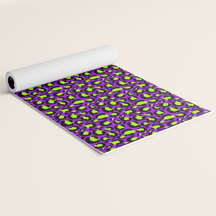 Neon Purple Green Leopard Pattern Yoga Mat Gallery Image 2