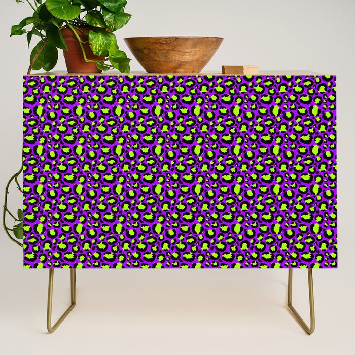 Neon Purple Green Leopard Pattern Credenza Gallery Image 1