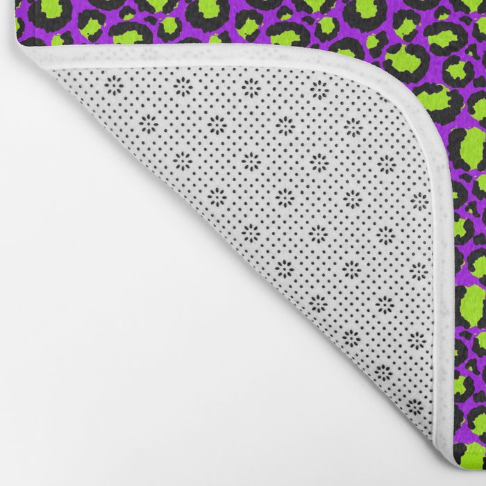 Neon Purple Green Leopard Pattern Bath Mat Gallery Image 2