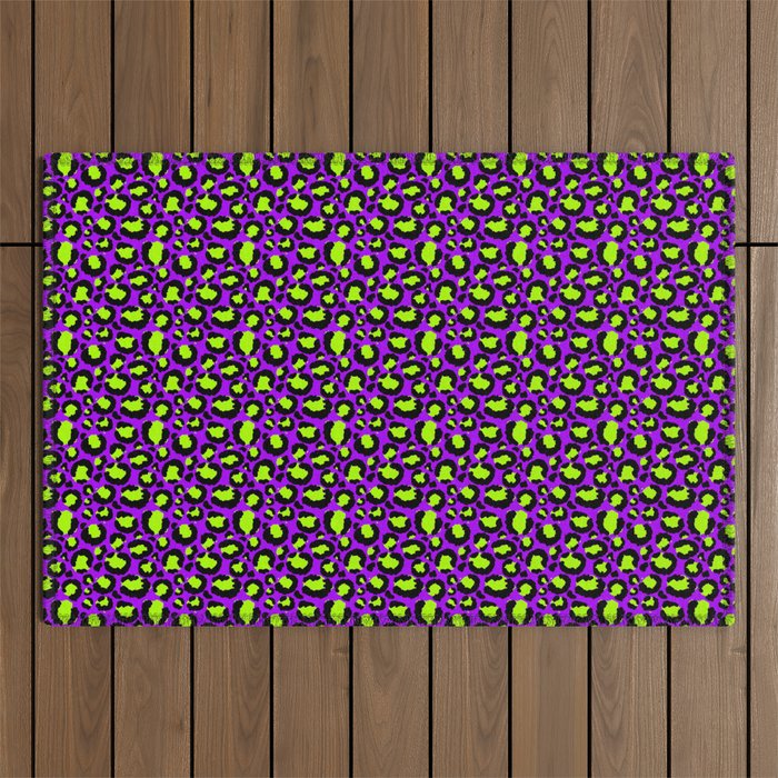 Neon Purple Green Leopard Pattern Outdoor Rug Gallery Image 1