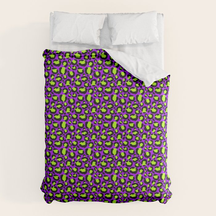 Neon Purple Green Leopard Pattern Duvet Cover Gallery Image 1