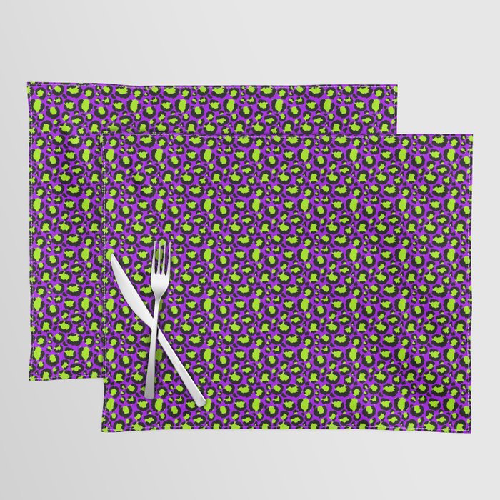 Neon Purple Green Leopard Pattern Placemat Gallery Image 1