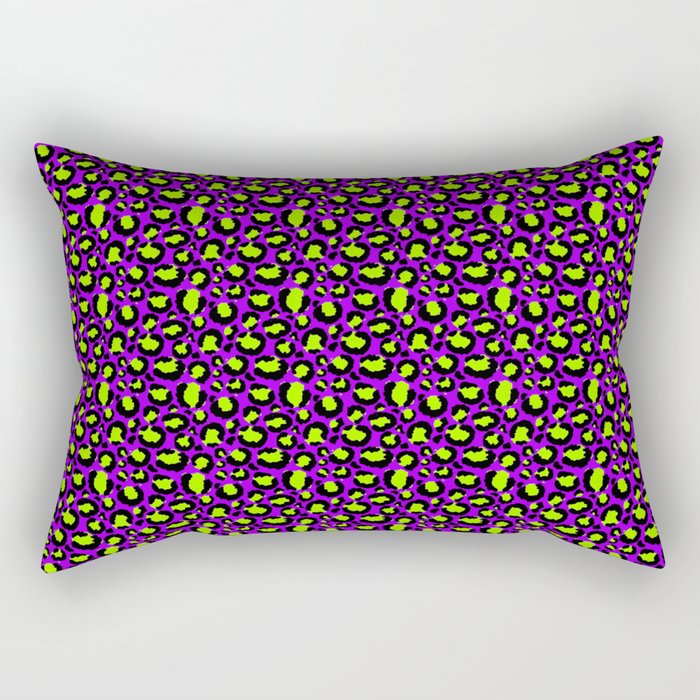 Neon Purple Green Leopard Pattern Rectangular Pillow Gallery Image 2