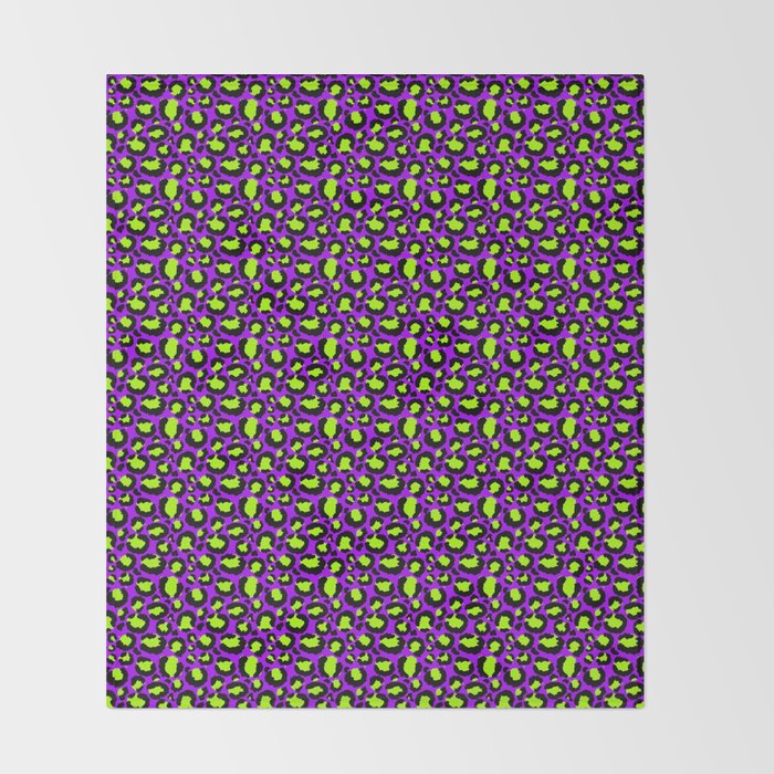 Neon Purple Green Leopard Pattern Throw Blanket Gallery Image 2