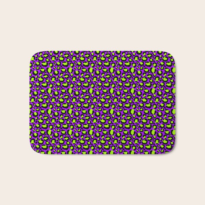 Neon Purple Green Leopard Pattern Bath Mat Gallery Image 1