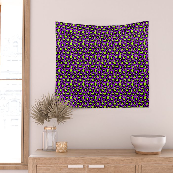 Neon Purple Green Leopard Pattern Wall Tapestry Gallery Image 2