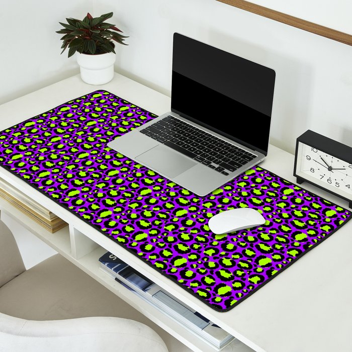 Neon Purple Green Leopard Pattern Desk Mat Gallery Image 2