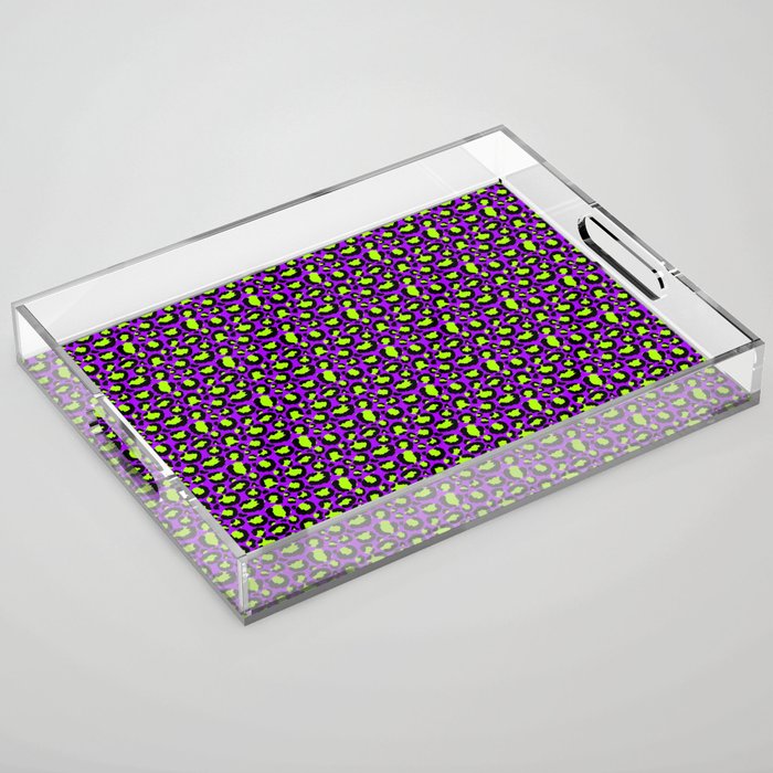 Neon Purple Green Leopard Pattern Acrylic Tray Gallery Image 1
