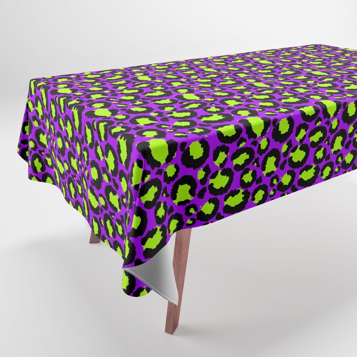 Neon Purple Green Leopard Pattern Tablecloth Gallery Image 1