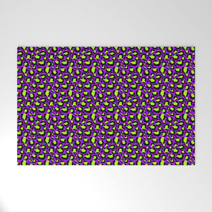 Neon Purple Green Leopard Pattern Welcome Mat Gallery Image 1