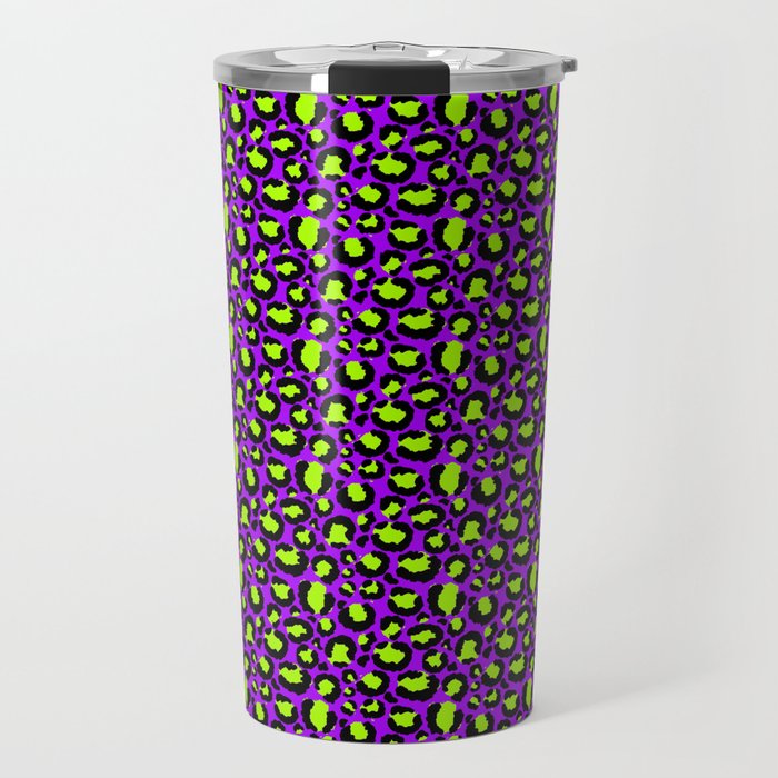 Neon Purple Green Leopard Pattern Travel Mug Gallery Image 1