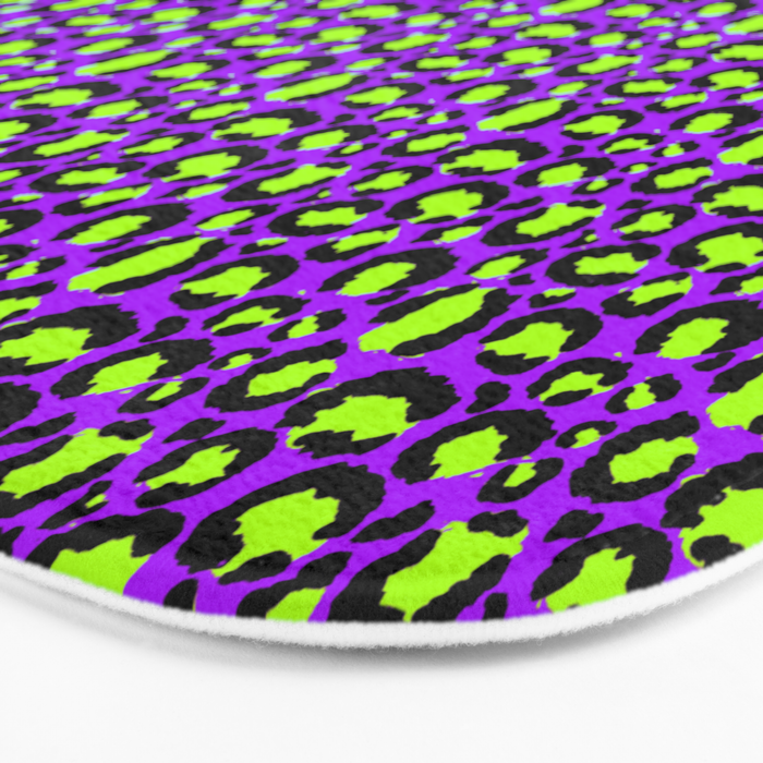 Neon Purple Green Leopard Pattern Bath Mat Gallery Image 3