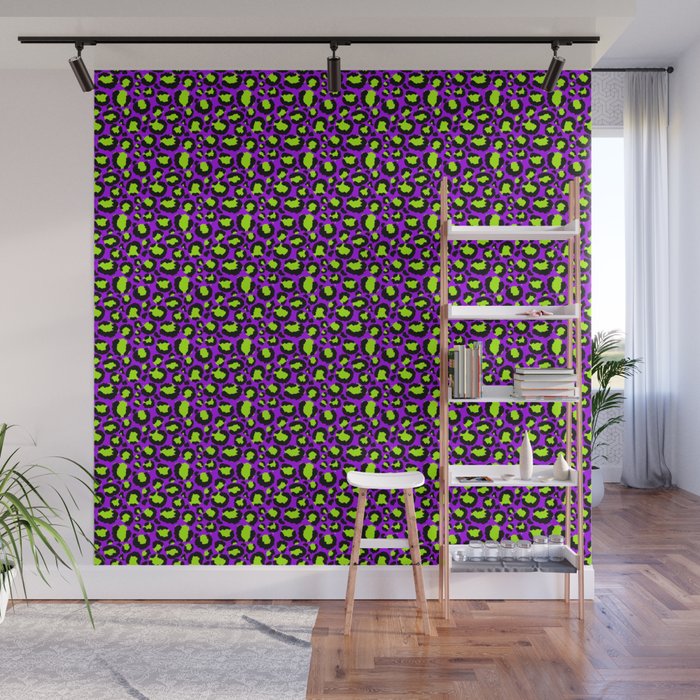 Neon Purple Green Leopard Pattern Wall Mural Gallery Image 1