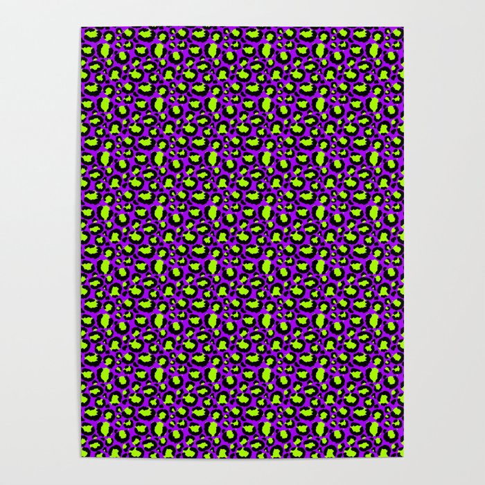 Neon Purple Green Leopard Pattern Poster Gallery Image 1